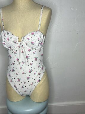 White Floral Polka Dot One-Piece Swimsuit